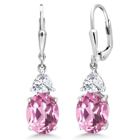 925 Sterling Silver with 6.94 Cttw Pink Sapphire and Moissanite Drop Earrings